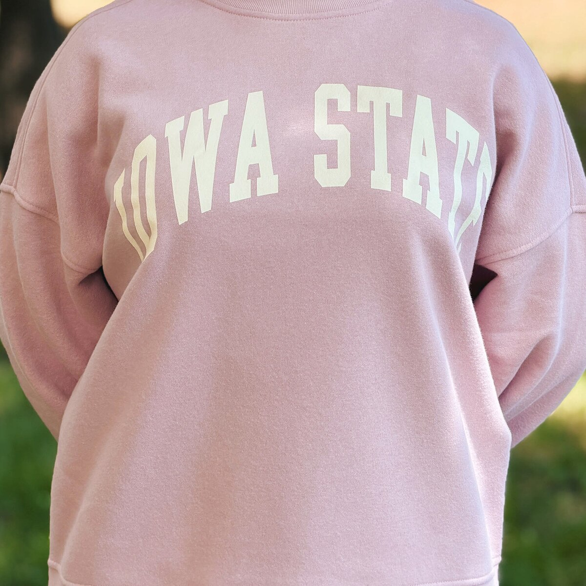 League Women's Iowa State Dusty Pink Mock Neck Crew Sweatshirt design close up